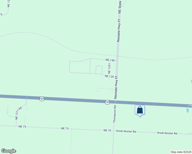 map of restaurants, bars, coffee shops, grocery stores, and more near 1272 Northeast 130 in Knob Noster