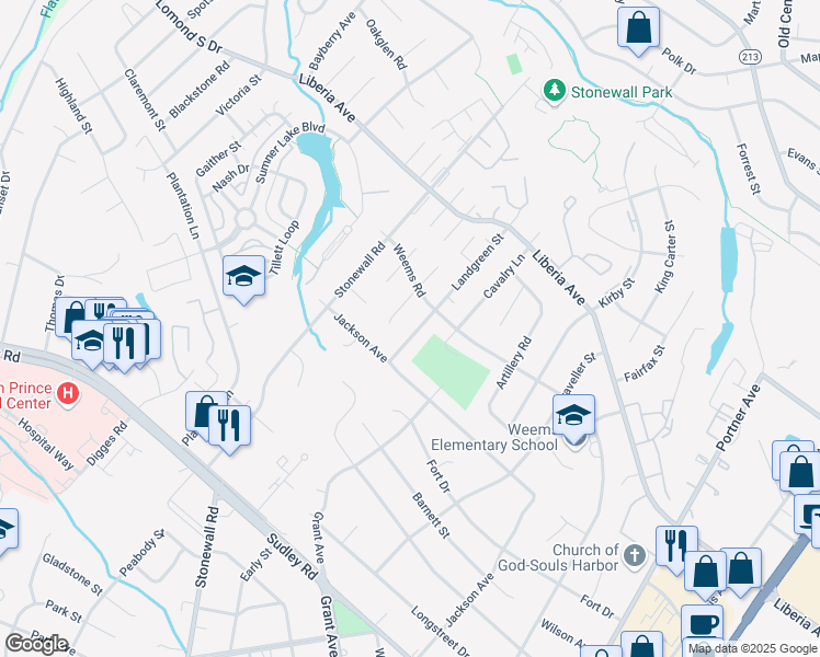 map of restaurants, bars, coffee shops, grocery stores, and more near 9226 Landgreen Street in Manassas