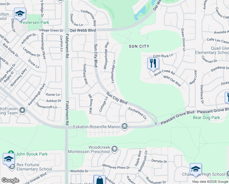 map of restaurants, bars, coffee shops, grocery stores, and more near 5986 Timberlodge Lane in Roseville