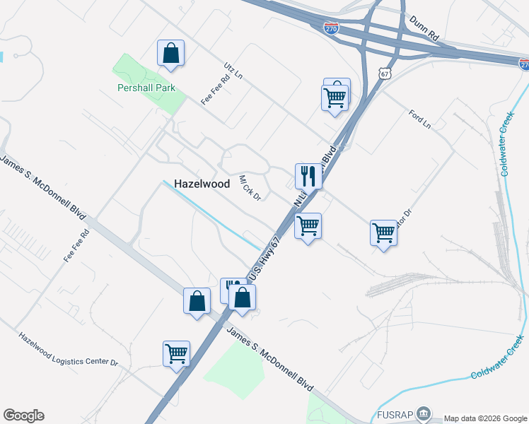 map of restaurants, bars, coffee shops, grocery stores, and more near 155 Chapel Ridge Drive in Hazelwood