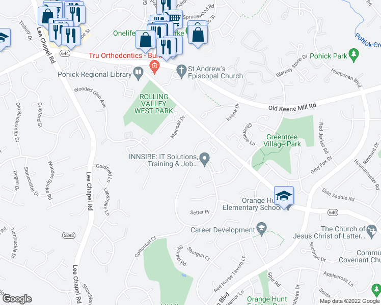 map of restaurants, bars, coffee shops, grocery stores, and more near 6813 Brian Michael Court in Springfield