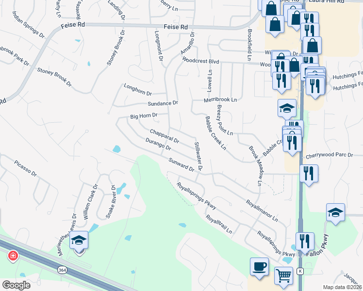 map of restaurants, bars, coffee shops, grocery stores, and more near 518 Chapparal Drive in O'Fallon