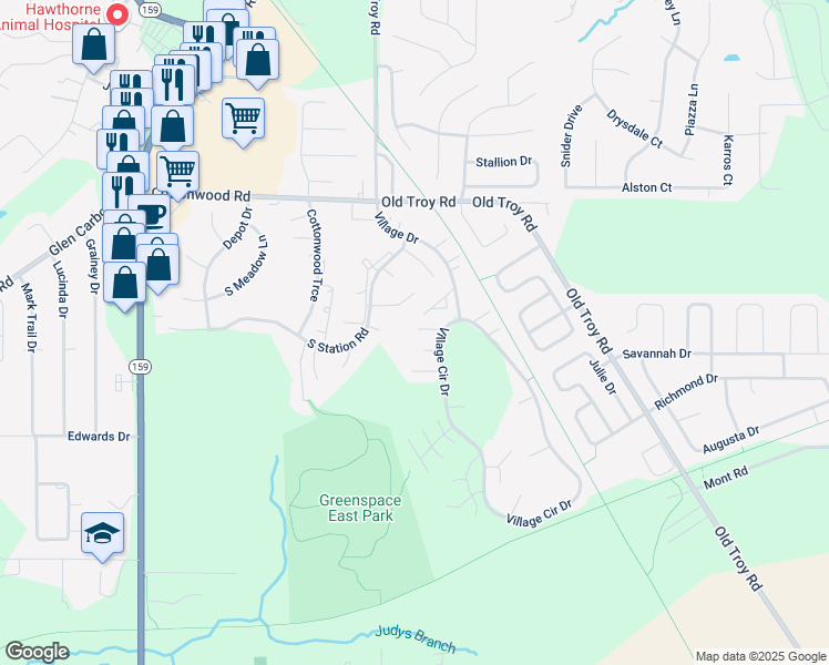 map of restaurants, bars, coffee shops, grocery stores, and more near 14 Peachtree Lane in Glen Carbon