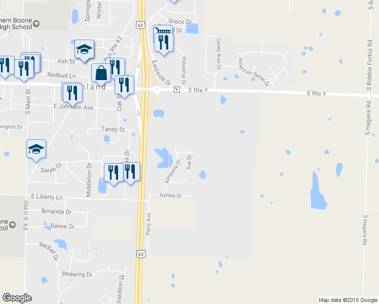 map of restaurants, bars, coffee shops, grocery stores, and more near 921 Stacy Drive in Ashland