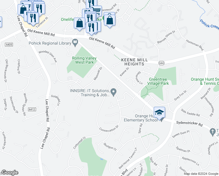 map of restaurants, bars, coffee shops, grocery stores, and more near 6814 Brian Michael Court in Springfield