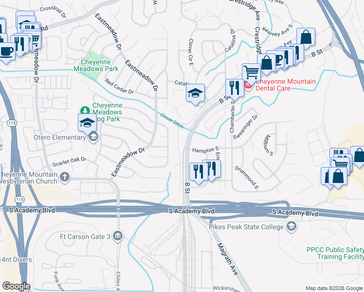 map of restaurants, bars, coffee shops, grocery stores, and more near in Stratmoor