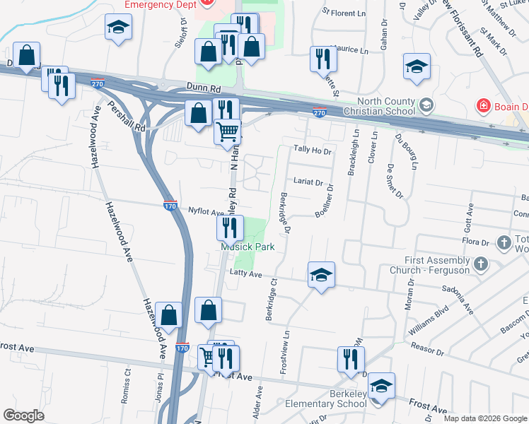 map of restaurants, bars, coffee shops, grocery stores, and more near 8507 Latty Avenue in Hazelwood