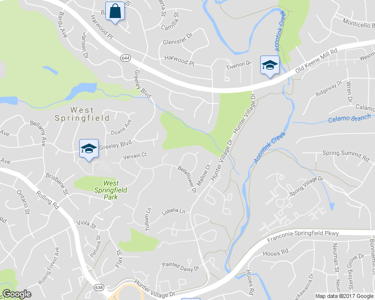 map of restaurants, bars, coffee shops, grocery stores, and more near 6811 Bluecurl Circle in West Springfield