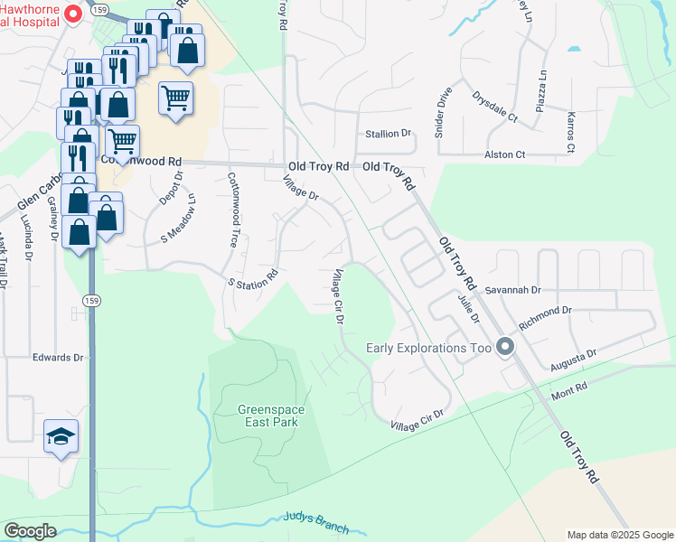 map of restaurants, bars, coffee shops, grocery stores, and more near 2 Peachtree Lane in Glen Carbon