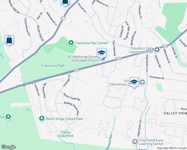 map of restaurants, bars, coffee shops, grocery stores, and more near 6804 Blue Slate Court in Alexandria