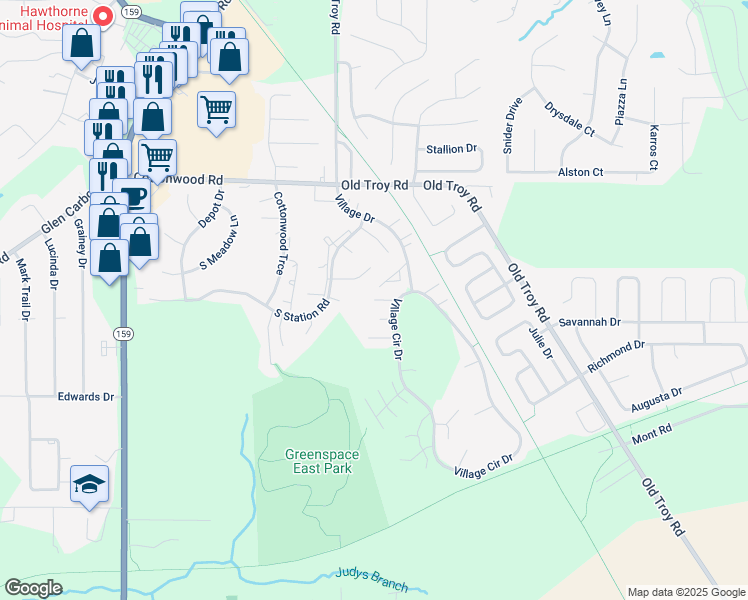 map of restaurants, bars, coffee shops, grocery stores, and more near 1 Peachtree Lane in Glen Carbon