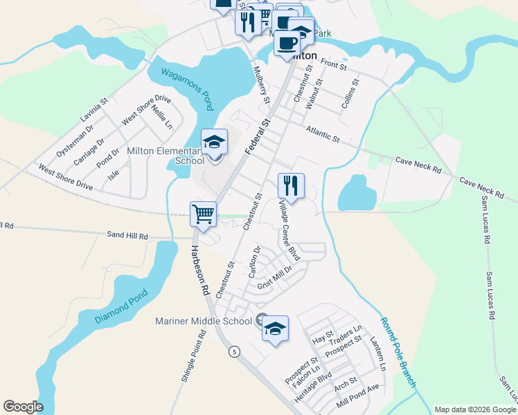 map of restaurants, bars, coffee shops, grocery stores, and more near 301 Canning House Row in Milton