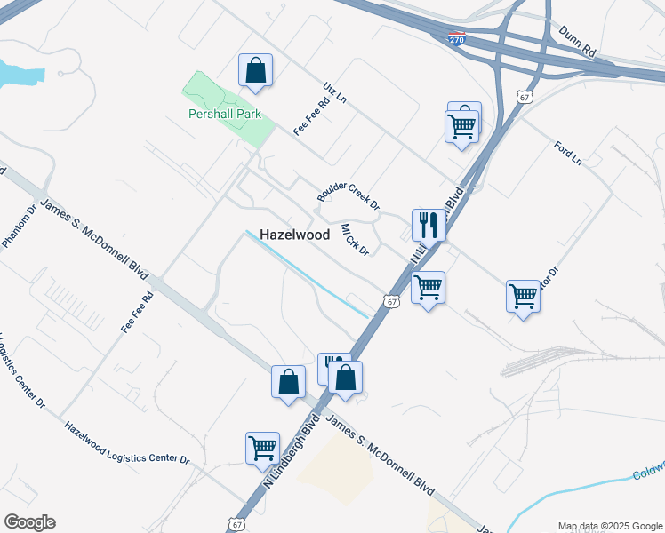 map of restaurants, bars, coffee shops, grocery stores, and more near 202 Chapel Ridge Drive in Hazelwood