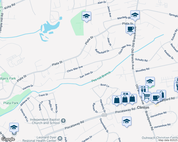 map of restaurants, bars, coffee shops, grocery stores, and more near 5712 San Juan Dr in Clinton