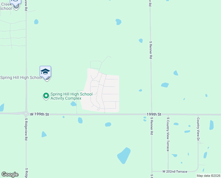 map of restaurants, bars, coffee shops, grocery stores, and more near 17209 West 197th Terrace in Spring Hill