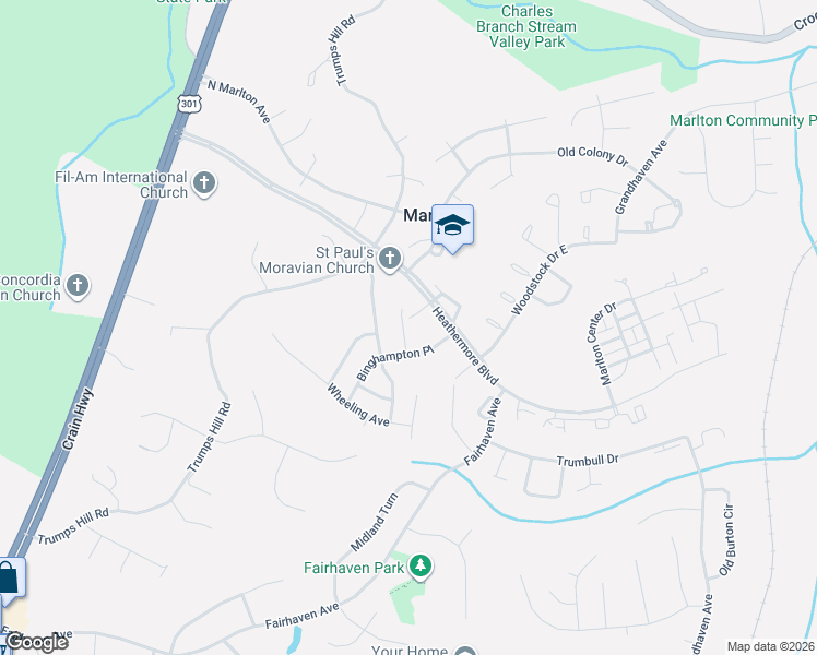map of restaurants, bars, coffee shops, grocery stores, and more near 12403 Persimmon Road in Upper Marlboro