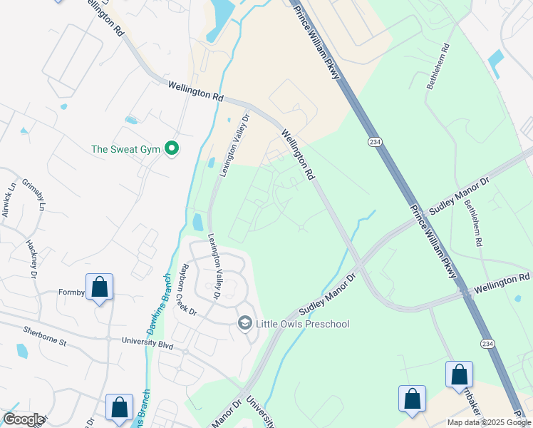 map of restaurants, bars, coffee shops, grocery stores, and more near 8611 Rose Mallow Drive in Manassas