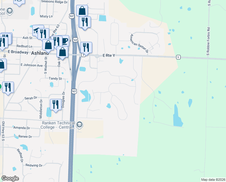 map of restaurants, bars, coffee shops, grocery stores, and more near 6410 Yellowstone Drive in Ashland