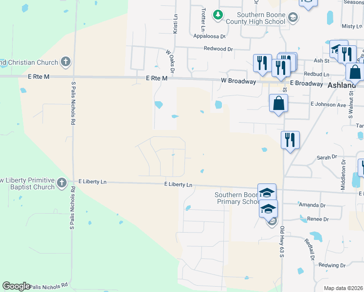 map of restaurants, bars, coffee shops, grocery stores, and more near 4805 Treaty Drive in Ashland