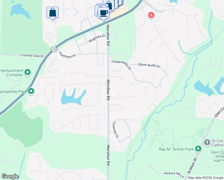 map of restaurants, bars, coffee shops, grocery stores, and more near 305 Meridian Road in Glen Carbon