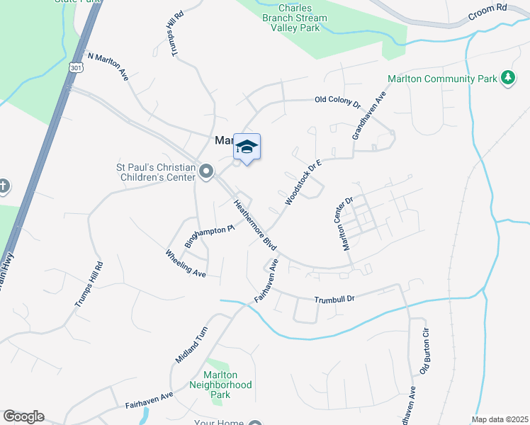 map of restaurants, bars, coffee shops, grocery stores, and more near 12611 Monarch Court in Upper Marlboro