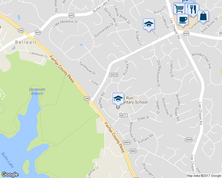 map of restaurants, bars, coffee shops, grocery stores, and more near 9723 Dellford Court in Burke