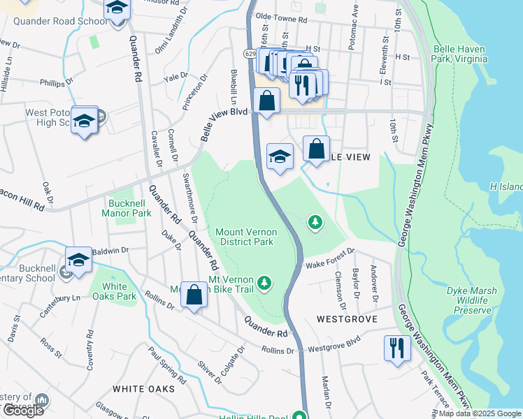 map of restaurants, bars, coffee shops, grocery stores, and more near in Fairfax County