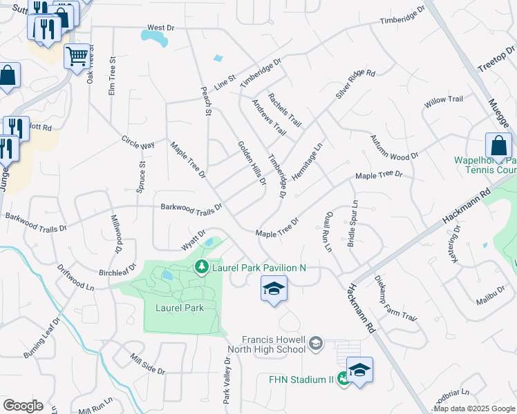 map of restaurants, bars, coffee shops, grocery stores, and more near 3919 Golden Hills in St. Peters