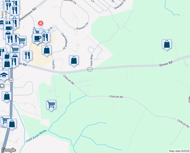 map of restaurants, bars, coffee shops, grocery stores, and more near 29664 Dover Acres Road in Easton
