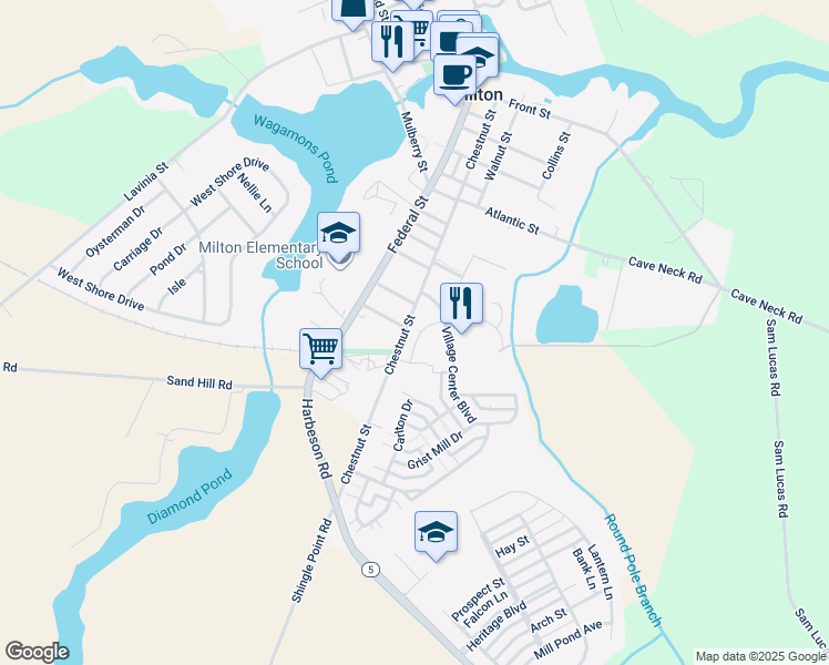 map of restaurants, bars, coffee shops, grocery stores, and more near 301 Canning House Row in Milton
