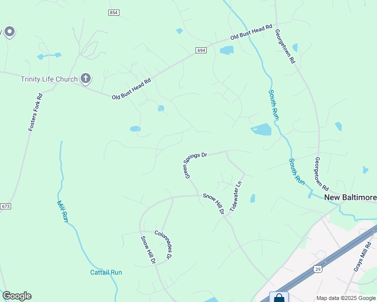 map of restaurants, bars, coffee shops, grocery stores, and more near 5802 Green Springs Drive in Warrenton