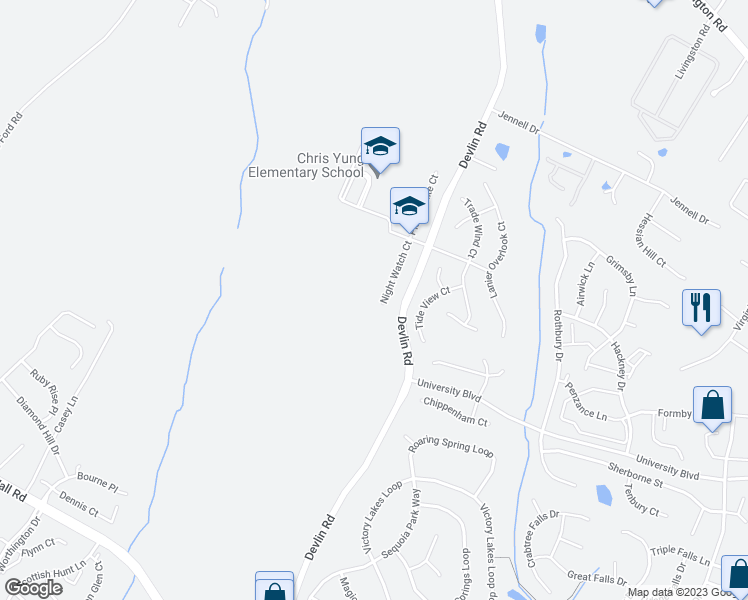 map of restaurants, bars, coffee shops, grocery stores, and more near 8692 Night Watch Court in Bristow