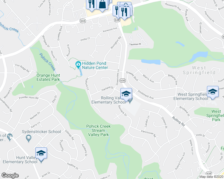 map of restaurants, bars, coffee shops, grocery stores, and more near 8309 Harland Drive in West Springfield