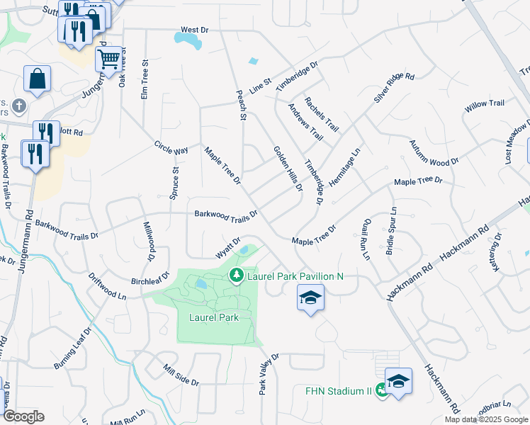 map of restaurants, bars, coffee shops, grocery stores, and more near 3933 Silver Ridge in St. Peters