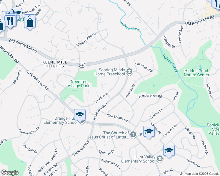 map of restaurants, bars, coffee shops, grocery stores, and more near 6706 Grey Fox Drive in Springfield