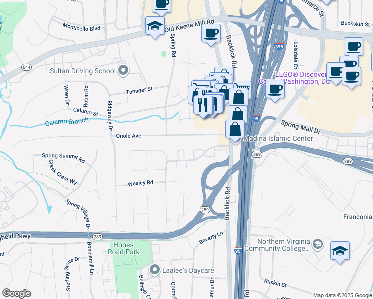 map of restaurants, bars, coffee shops, grocery stores, and more near 6844 Clowser Court in Springfield