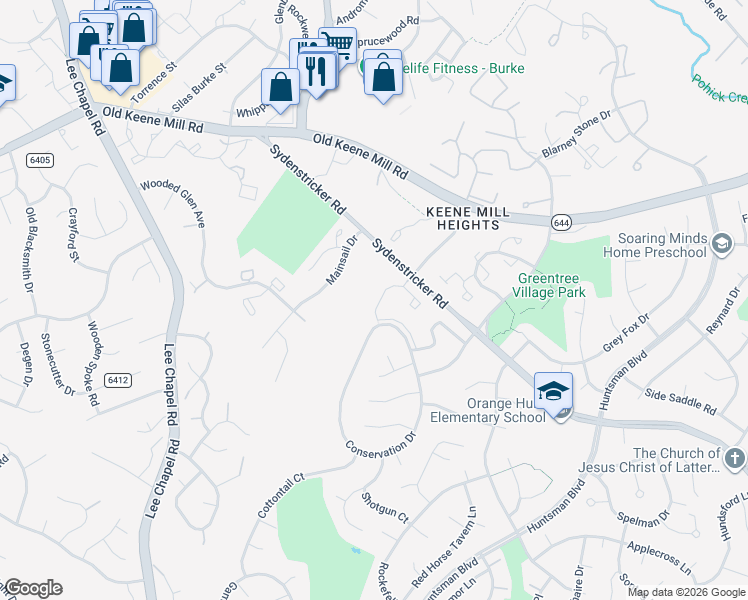 map of restaurants, bars, coffee shops, grocery stores, and more near 6825 Brian Michael Court in Springfield