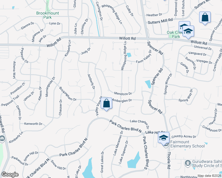 map of restaurants, bars, coffee shops, grocery stores, and more near 1058 Mendoza Drive in Saint Peters