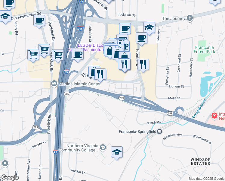map of restaurants, bars, coffee shops, grocery stores, and more near 6650 Rock Island Road in Springfield