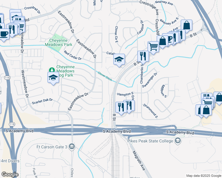 map of restaurants, bars, coffee shops, grocery stores, and more near in Stratmoor