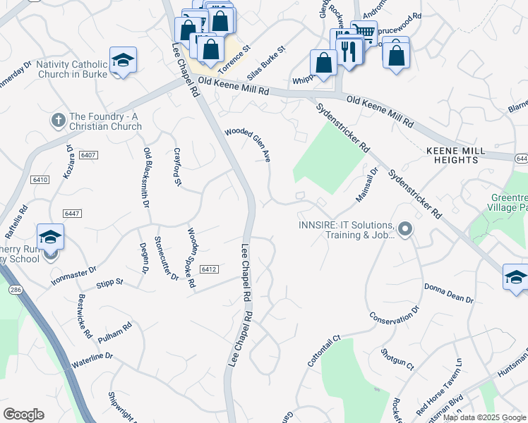map of restaurants, bars, coffee shops, grocery stores, and more near 9407 Wooded Glen Avenue in Burke