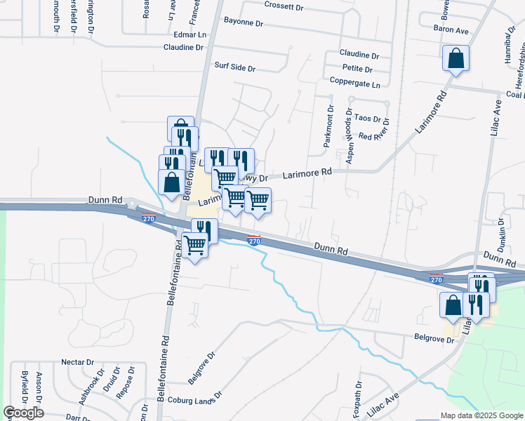 map of restaurants, bars, coffee shops, grocery stores, and more near 1342 North Garden Drive in St. Louis