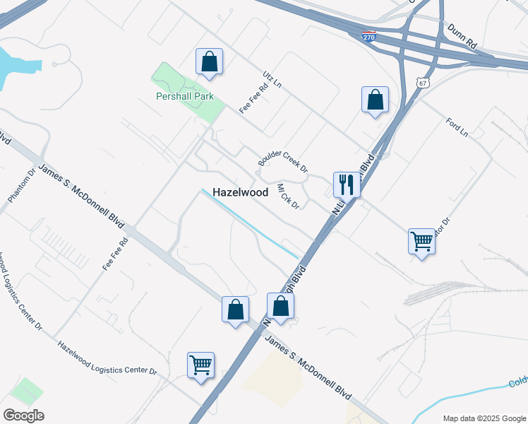 map of restaurants, bars, coffee shops, grocery stores, and more near 202 Chapel Ridge Drive in Hazelwood