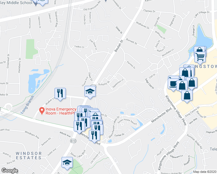 map of restaurants, bars, coffee shops, grocery stores, and more near 6199 Sage Drive in Alexandria