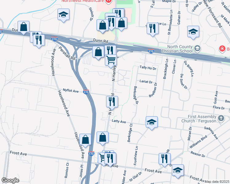 map of restaurants, bars, coffee shops, grocery stores, and more near Britlanytown Place in Hazelwood