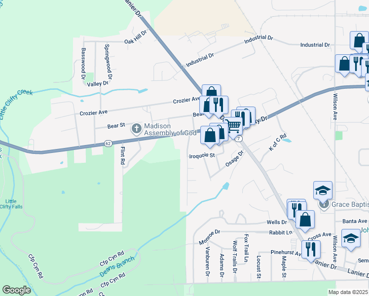 map of restaurants, bars, coffee shops, grocery stores, and more near 2355 Seneca Drive in Madison