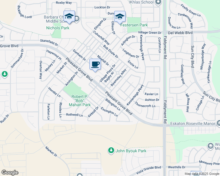 map of restaurants, bars, coffee shops, grocery stores, and more near 3017 Beamsley Alley in Roseville