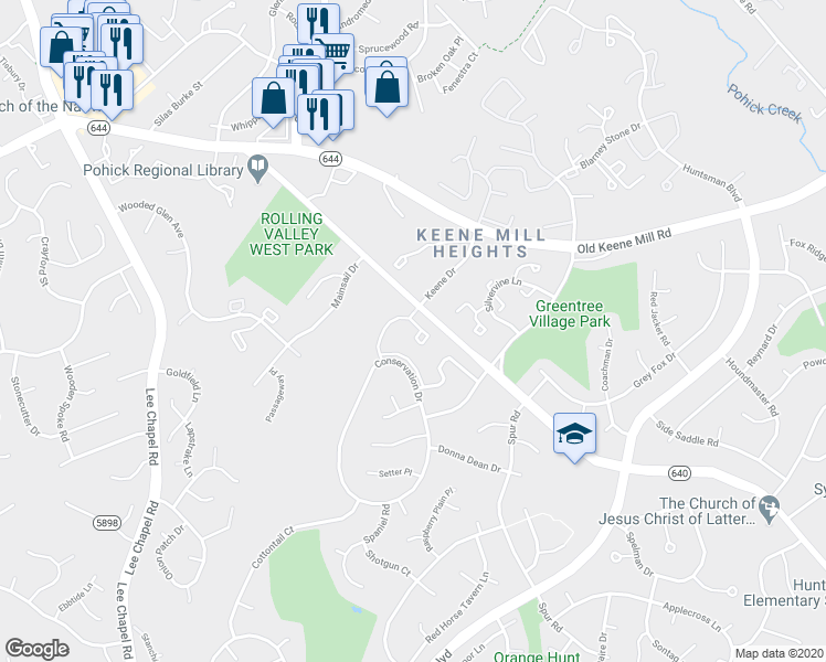 map of restaurants, bars, coffee shops, grocery stores, and more near 6852 Brian Michael Court in Springfield
