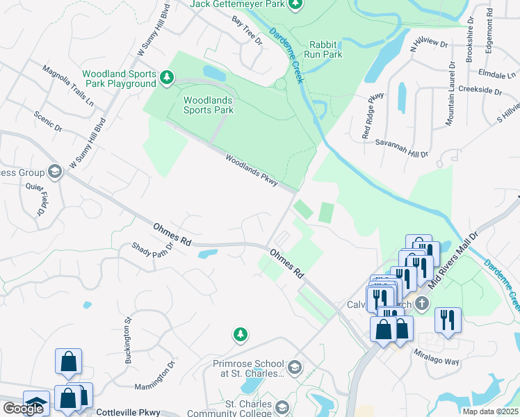 map of restaurants, bars, coffee shops, grocery stores, and more near 239 Margaret Michelle Court in St. Peters