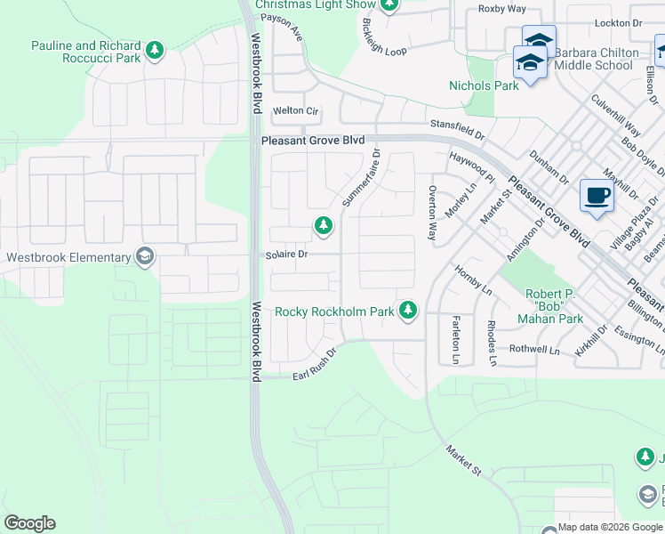 map of restaurants, bars, coffee shops, grocery stores, and more near 409 Draco Lane in Roseville